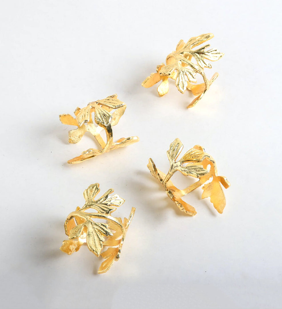 HERB NAPKIN RINGS GOLD - SET OF 4